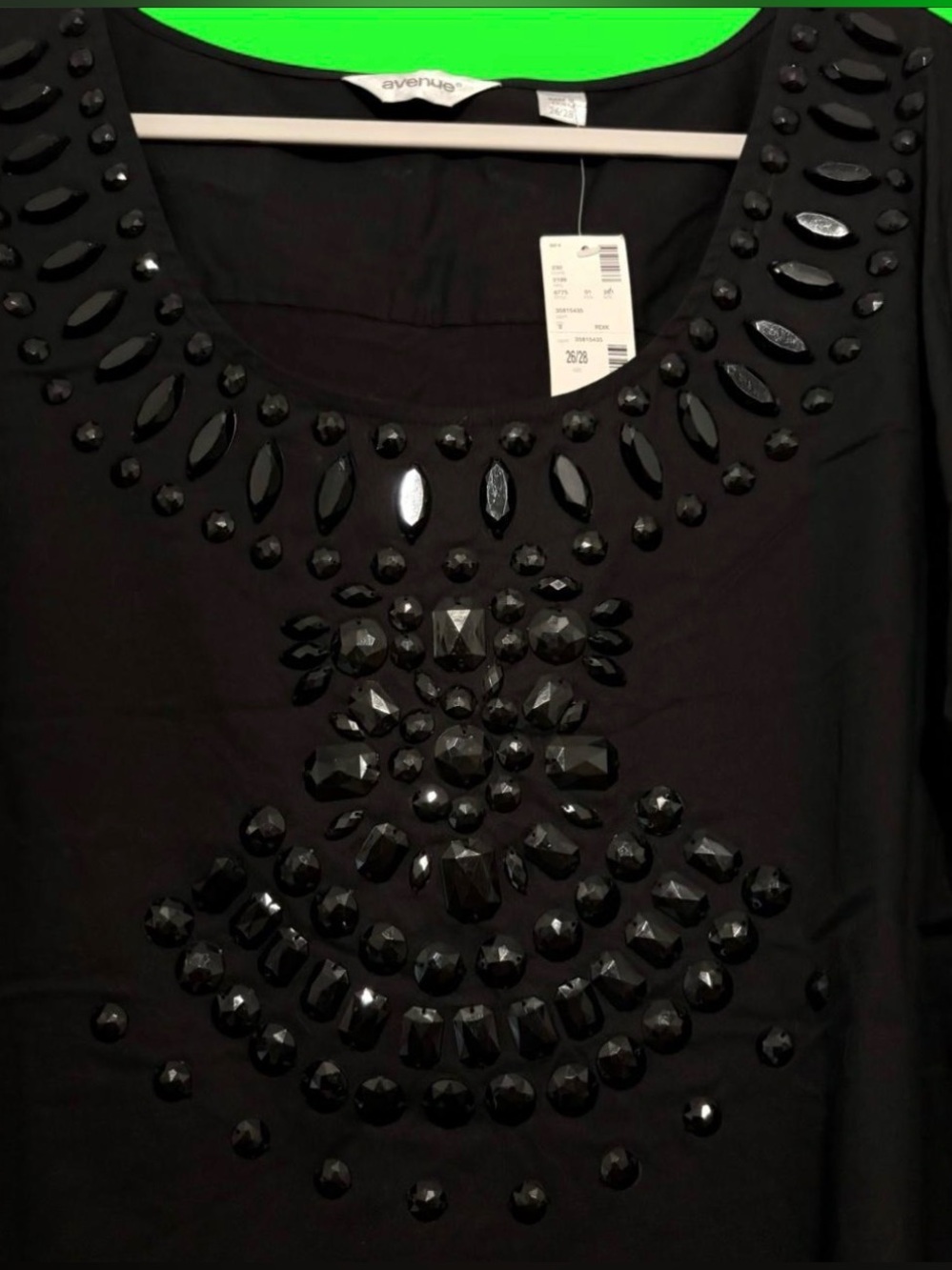 NWT Avenue Black Scoop Neck Top with Jeweled Detail